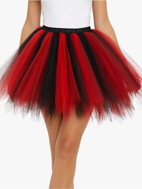 Red & Black Tulle Tutu Skirt - Women's Short Ballet Petticoat